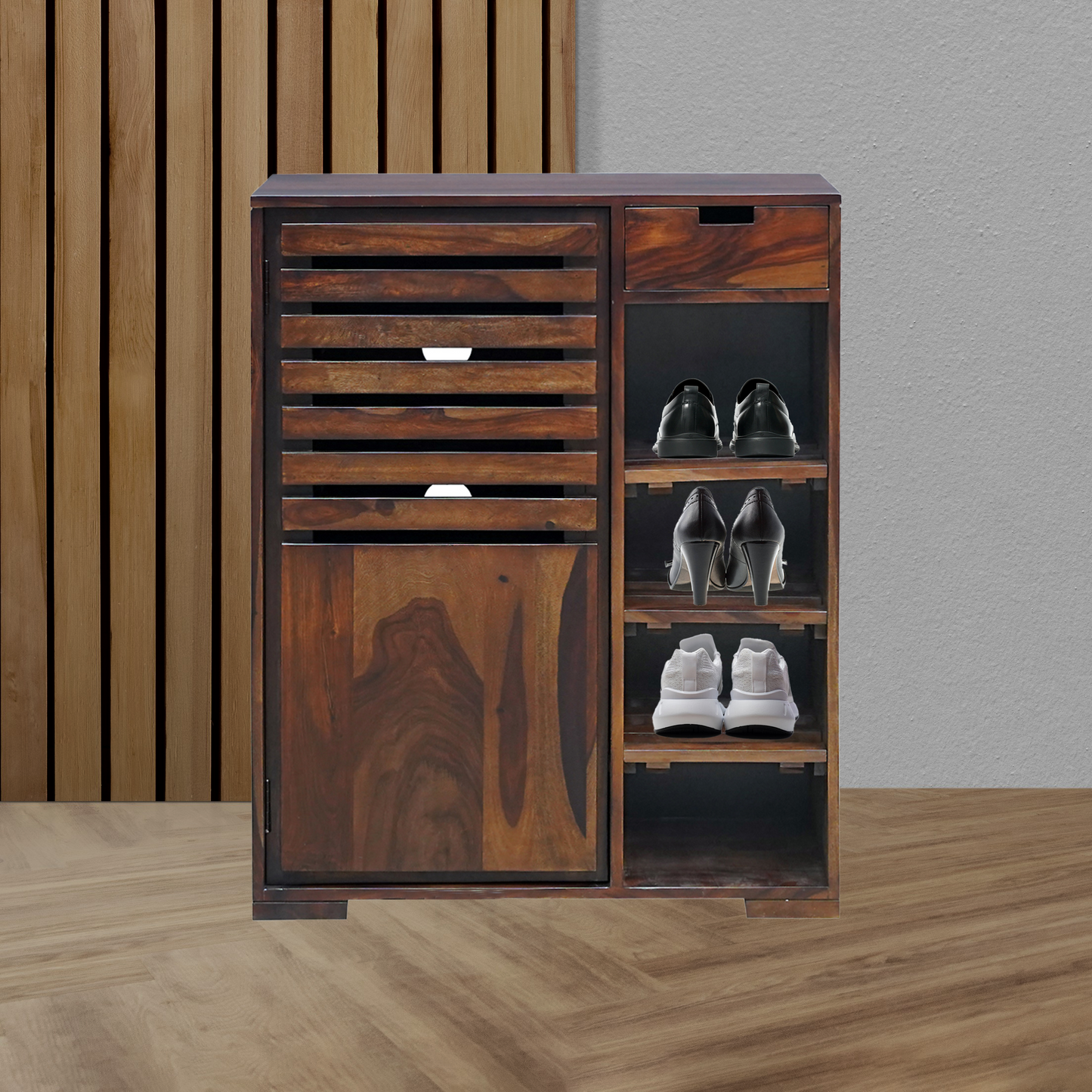 Fulton Sheesham Wood Shoe Rack in Walnut Finish