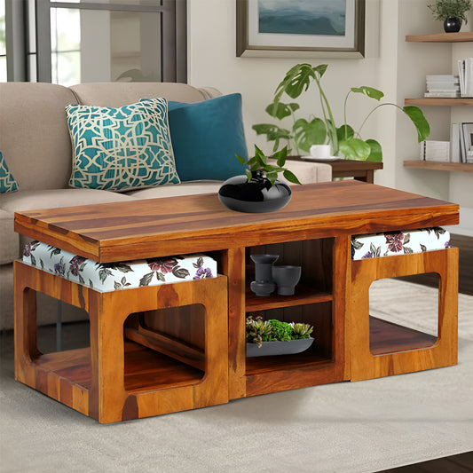 Halifax Sheesham Wood Coffee Table Set in Honey Finish