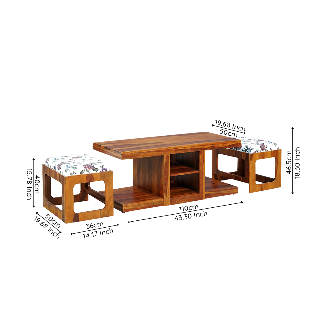 Halifax Sheesham Wood Coffee Table Set in Honey Finish