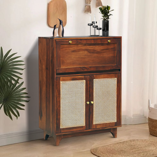 Madrid Sheesham Wood Bar Cabinet in Walnut Finish