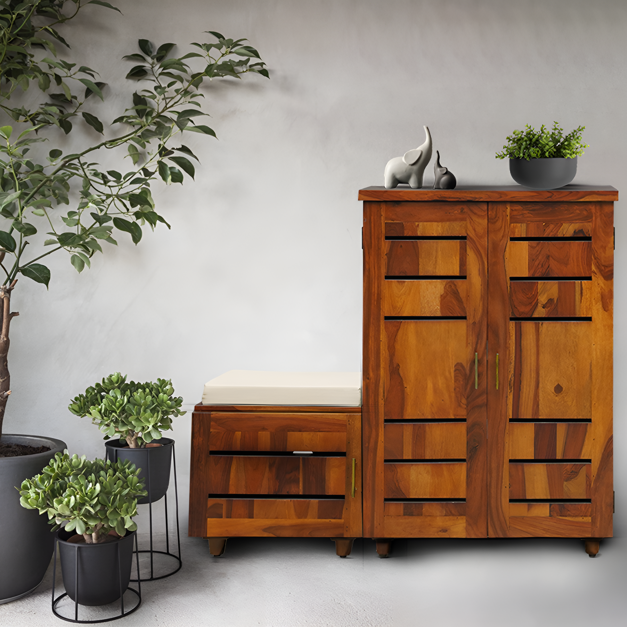 Napa Sheesham Wood Shoe Rack in Honey Finish