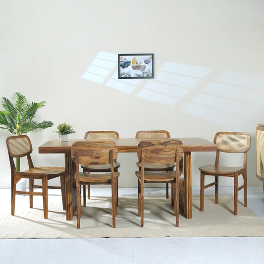 Nicobar Sheesham Wood 6S Dining Set in Stone Finish