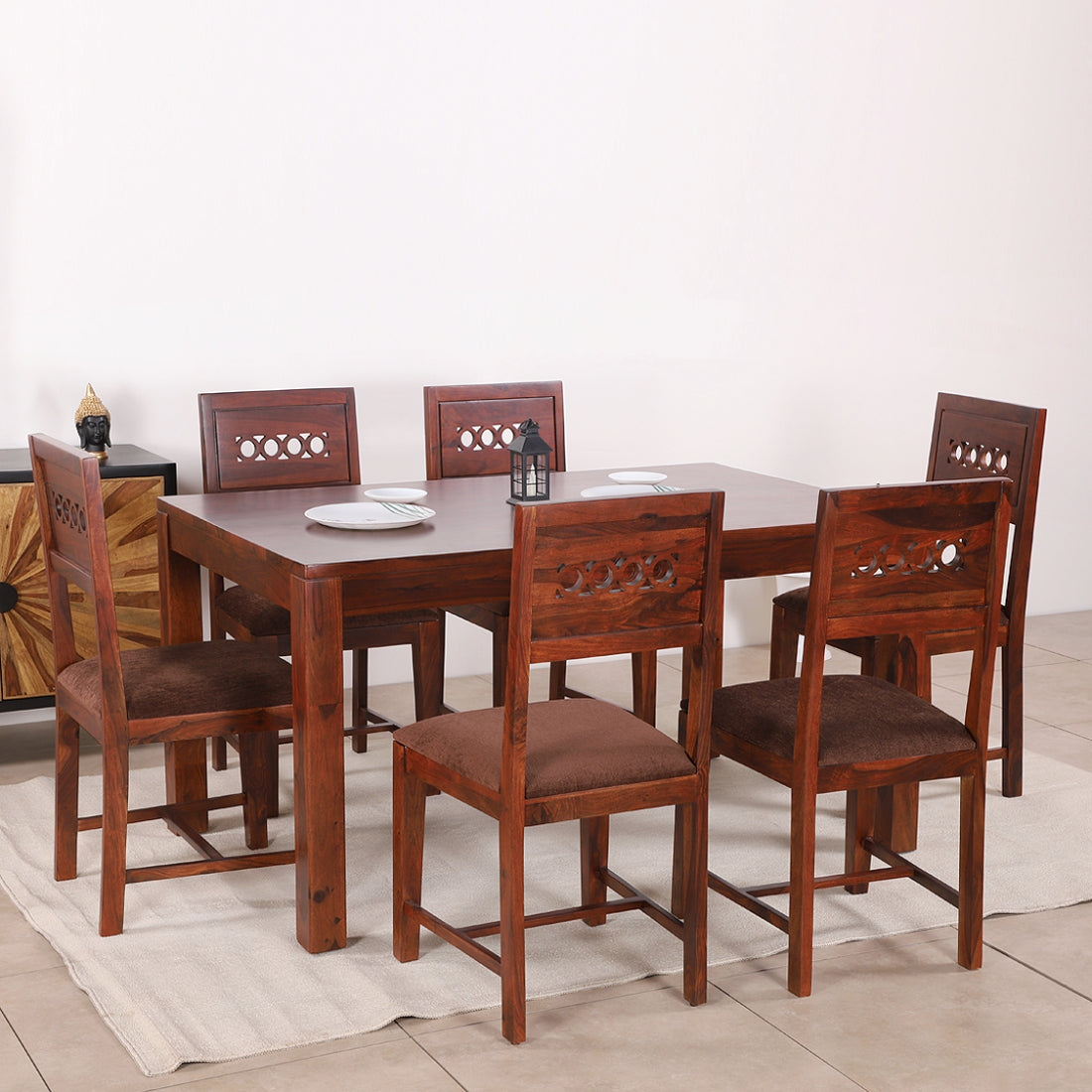 Pearl Sheesham Wood 6 Seater Dining Set [Rosewood Finish]