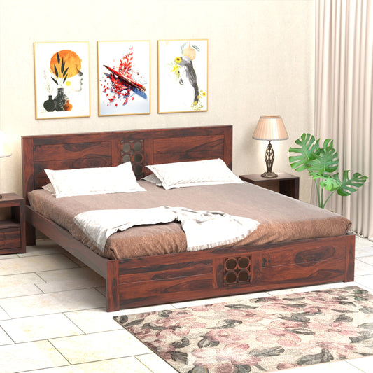 Pearl Sheesham Wood King Size Bed in Rosewood Finish