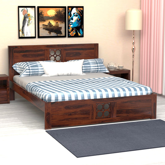 Pearl Sheesham Wood Queen Size Bed in Rosewood Finish