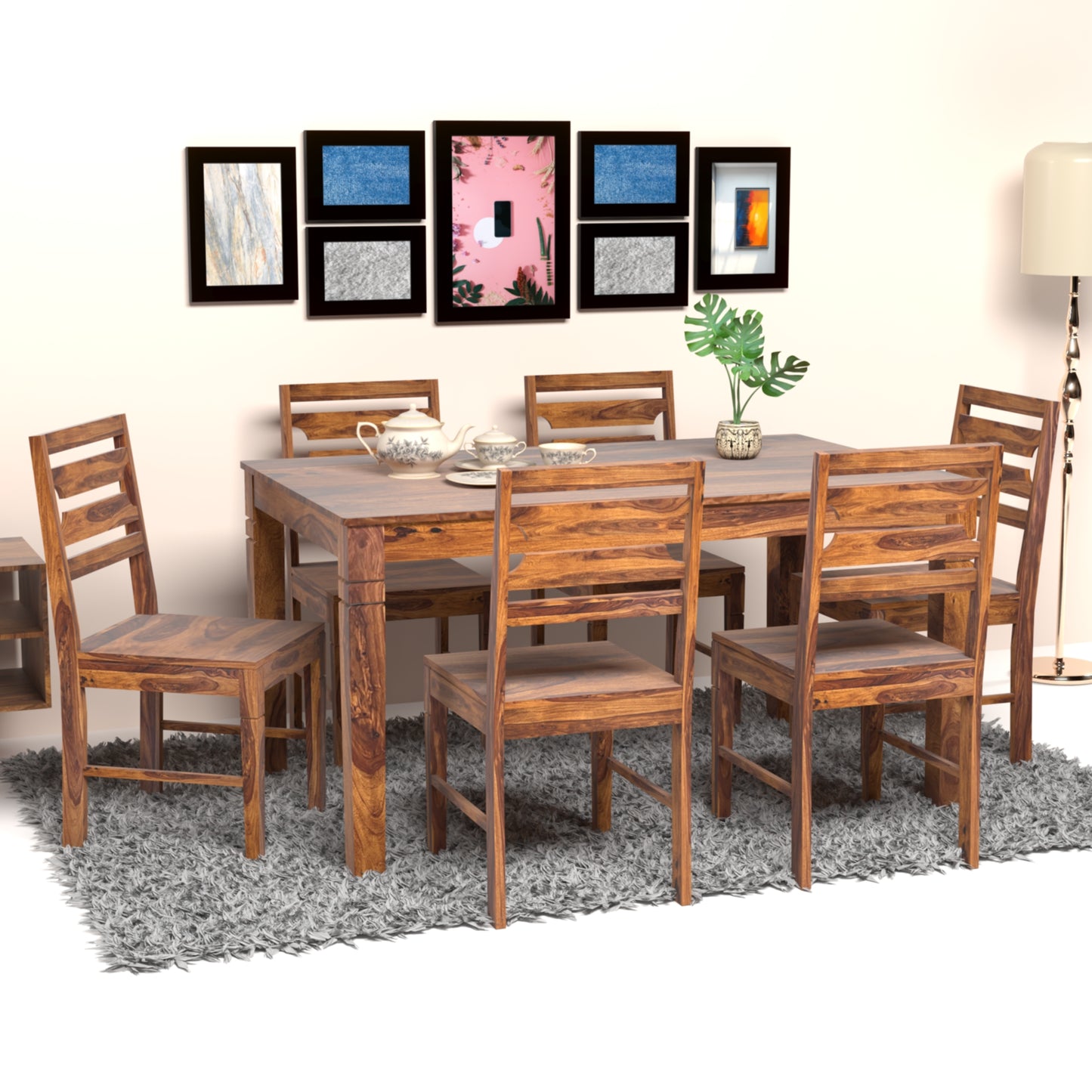 Prados Sheesham Wood Six Seater Dining Set in Honey Finish