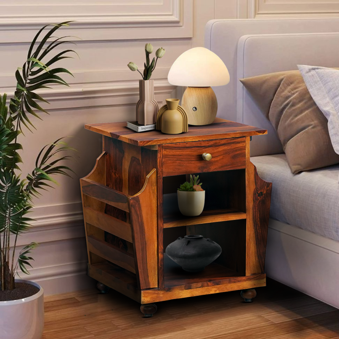 Rhea Sheesham Wood Side Table in Honey Finish