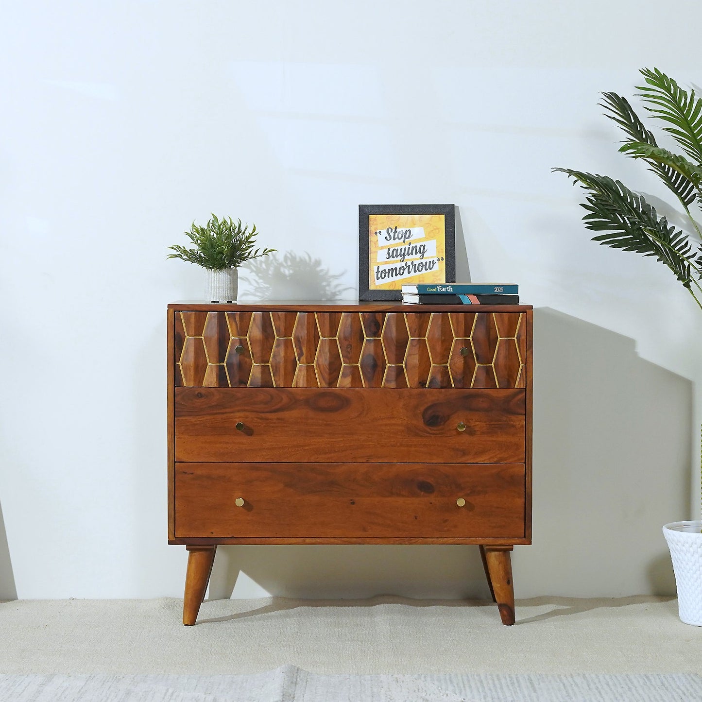 Ruby Sheesham Wood Chest of Drawers in Honey Finish