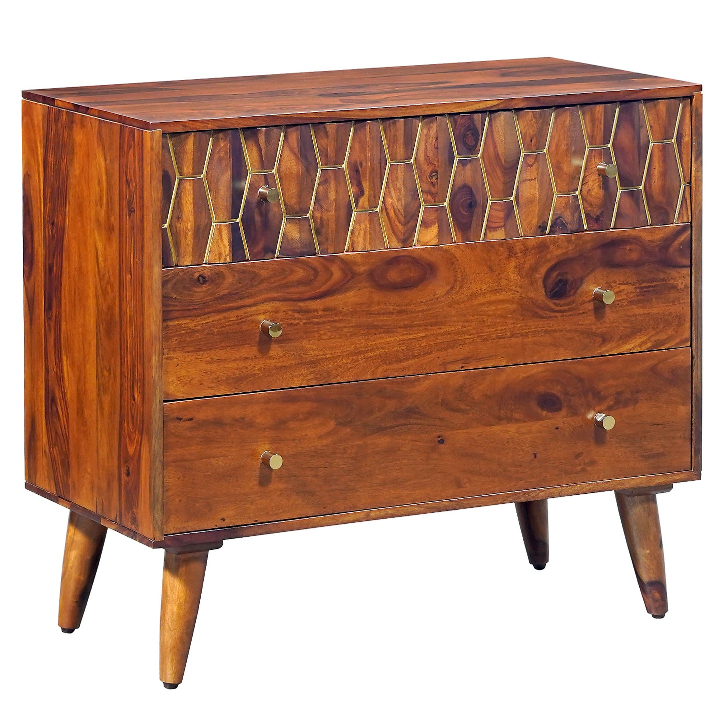 Ruby Sheesham Wood Chest of Drawers in Honey Finish