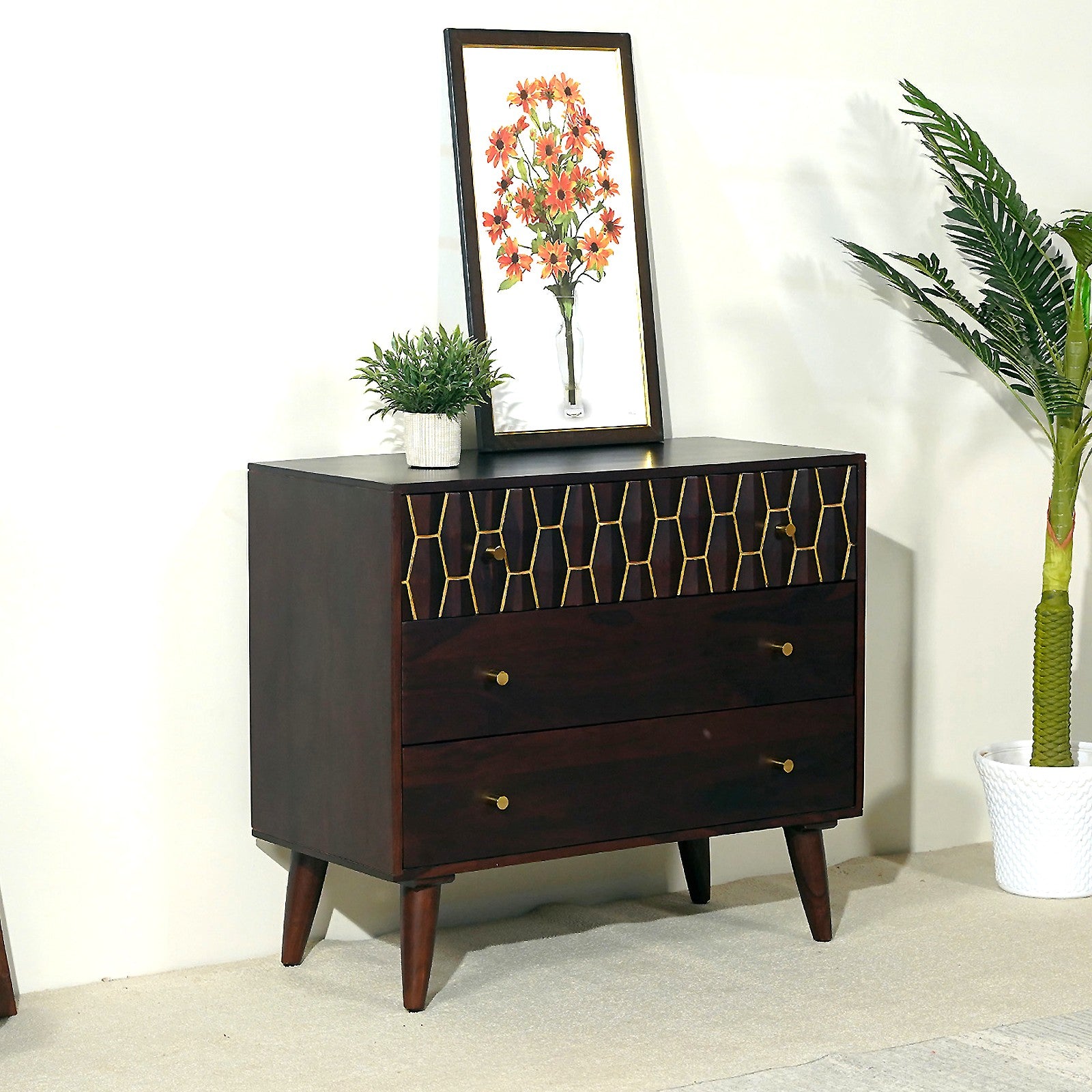 Ruby Sheesham Wood Chest of Drawers in Walnut Finish