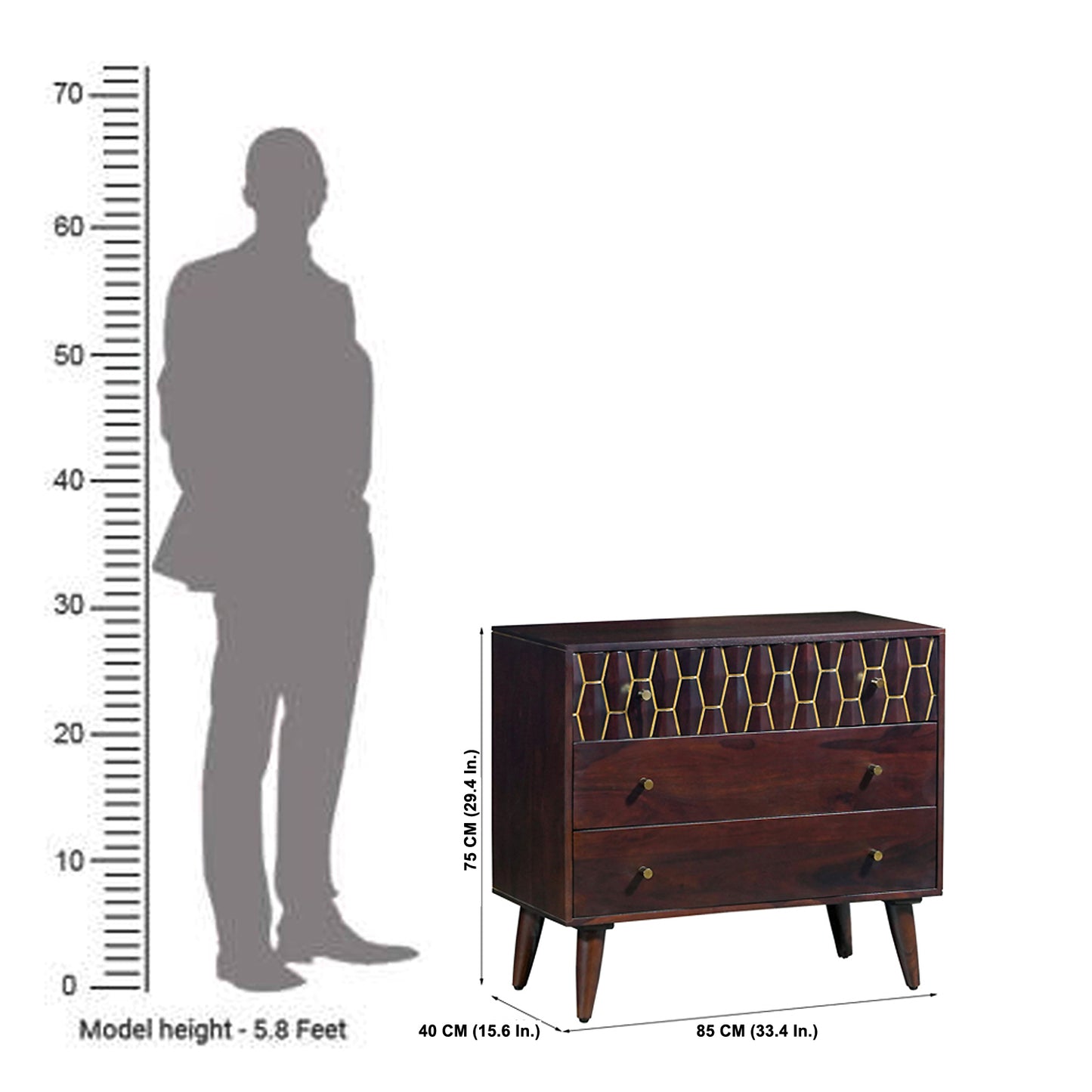 Ruby Sheesham Wood Chest of Drawers in Walnut Finish