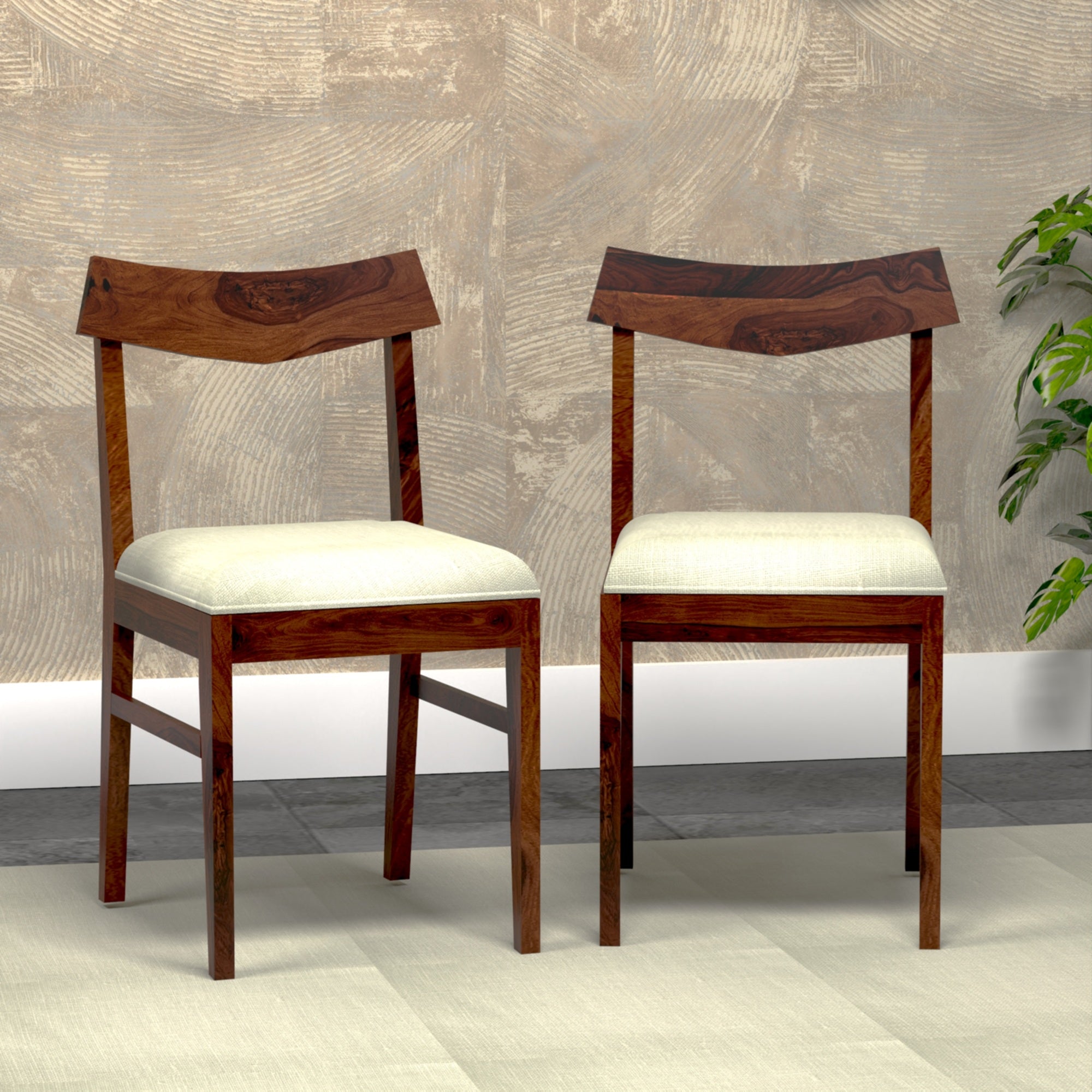 Ruby Sheesham Wood Dining Chair Set of Two in Rosewood Finish