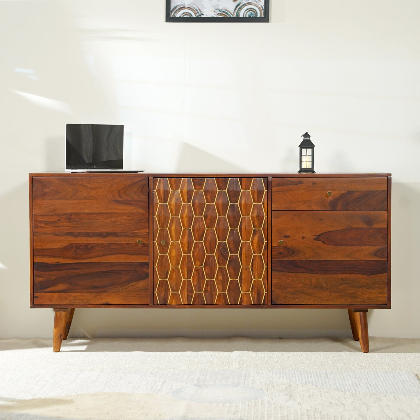 Ruby Sheesham Wood Sideboard in Honey Finish