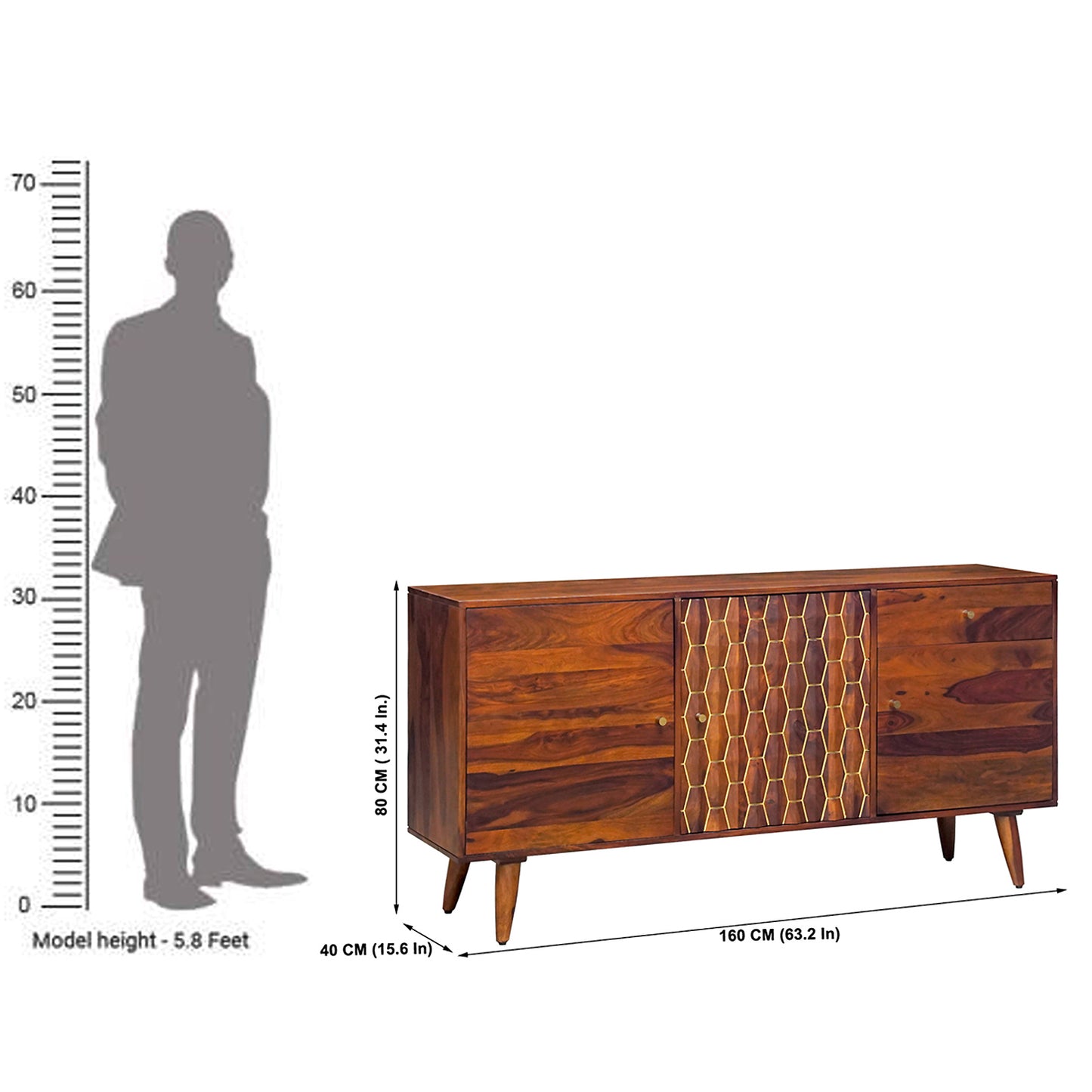 Ruby Sheesham Wood Sideboard in Honey Finish