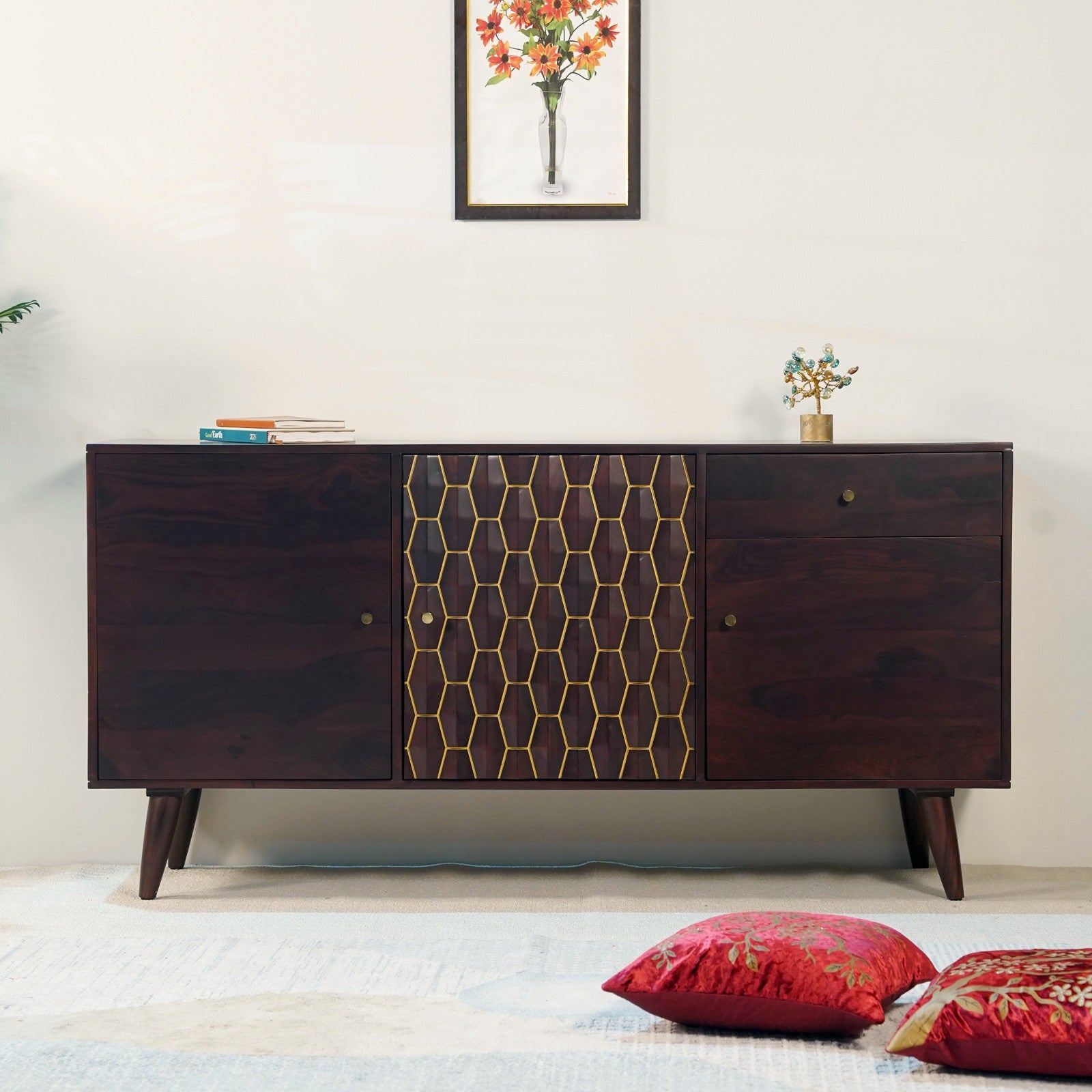 Ruby Sheesham Wood Sideboard in Walnut Finish