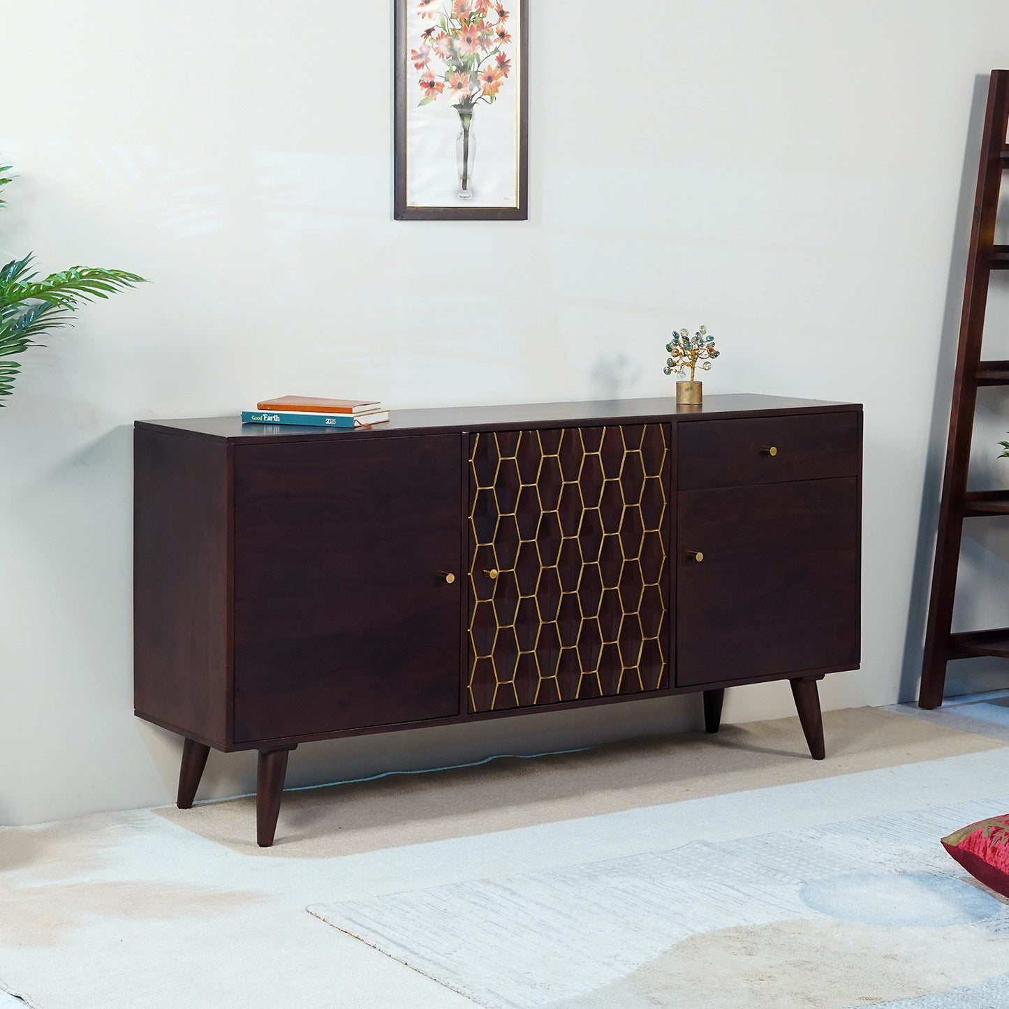 Ruby Sheesham Wood Sideboard in Walnut Finish
