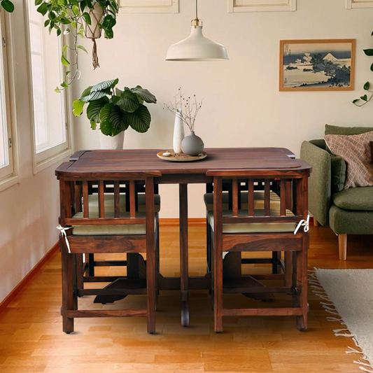 Saphire Sheesham Wood 4S Dining Set in Walnut Finish