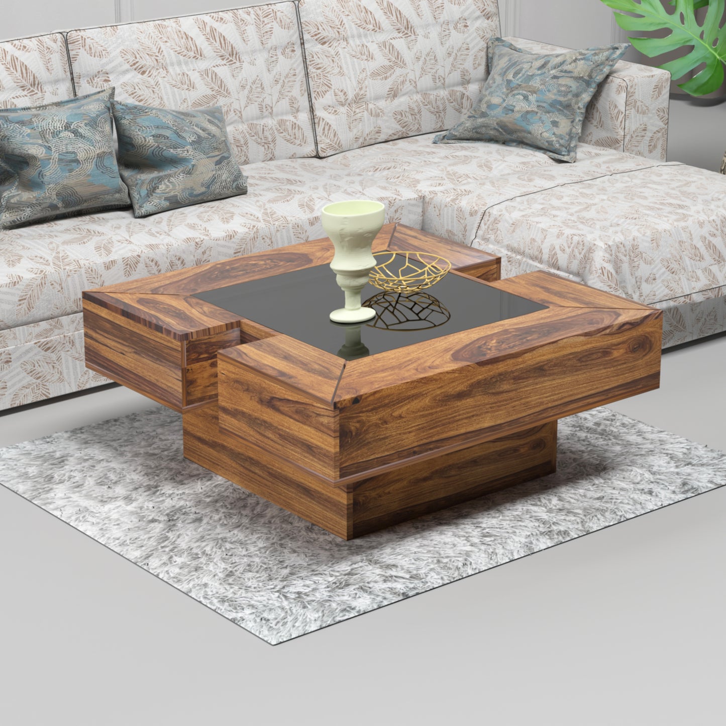 Seattle Sheesham Wood Square Coffee Table in Honey Finish