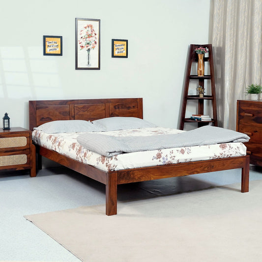 Seville Sheesham Wood Queen Size Bed in Honey Finish