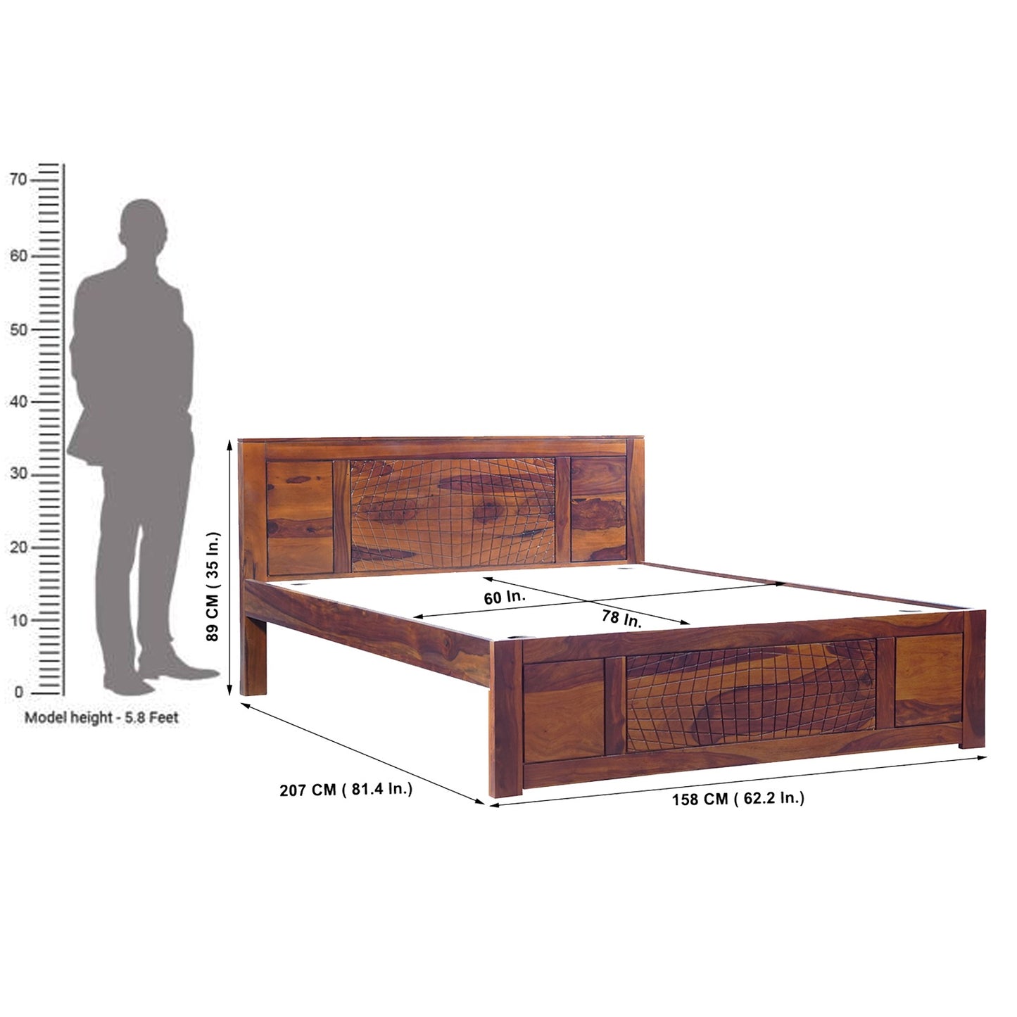 Sirius Sheesham Wood Queen Size Bed in Honey Finish