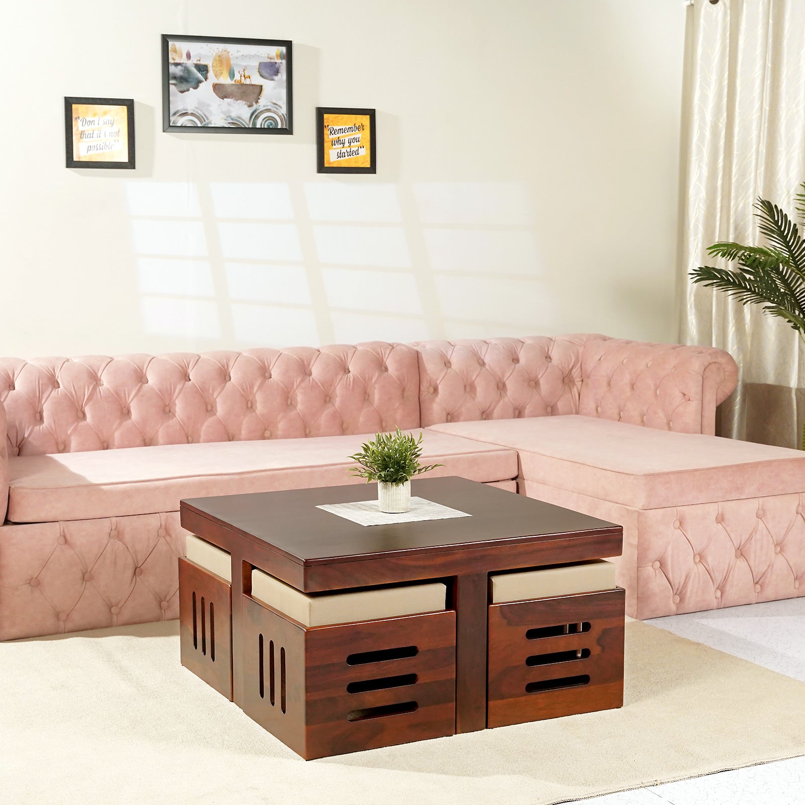 Smith Sheesham Wood Coffee Table Set Honey Finish