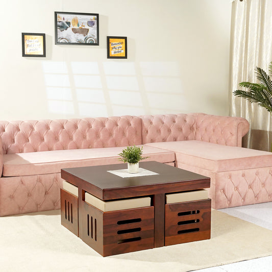 Smith Sheesham Wood Coffee Table Set Honey Finish