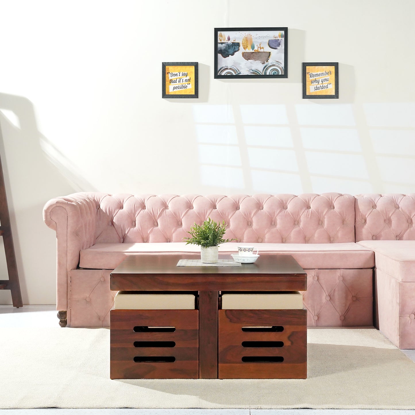 Smith Sheesham Wood Coffee Table Set Honey Finish