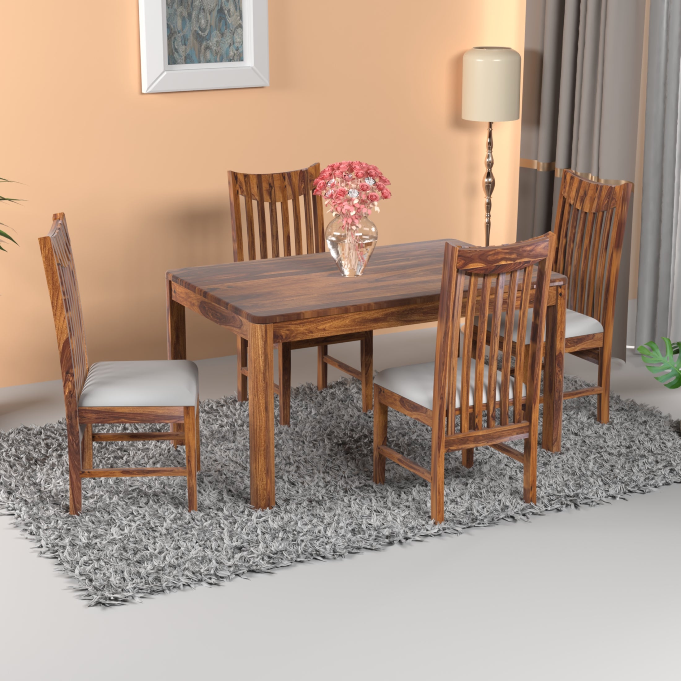 Toronto Sheesham Wood 4 Seater Dining Set in Honey Finish