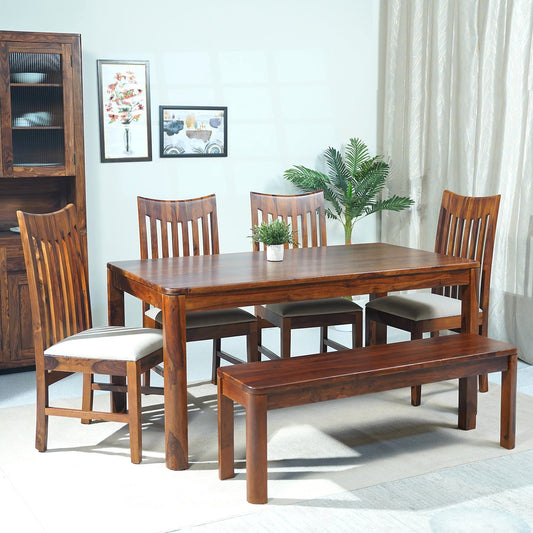 Toronto Sheesham Wood 6 Seater Dining Set with Bench in Honey Finish