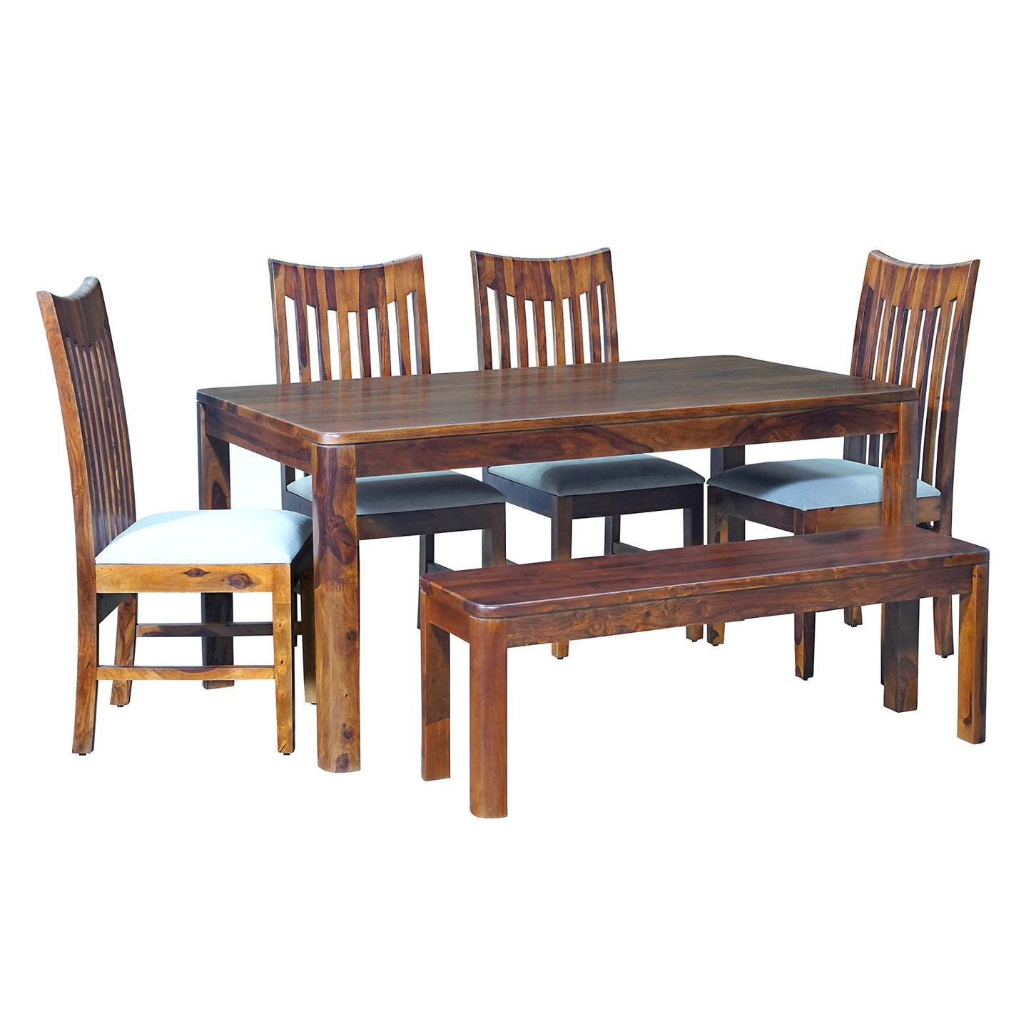Toronto Sheesham Wood 6 Seater Dining Set with Bench in Honey Finish
