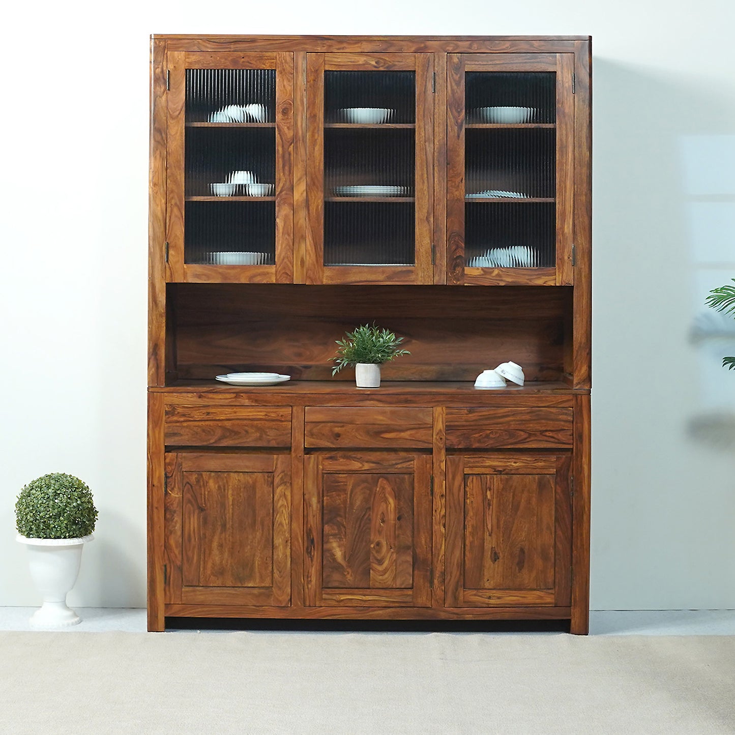 Toronto Sheesham Wood Crockery Unit in Honey Finish