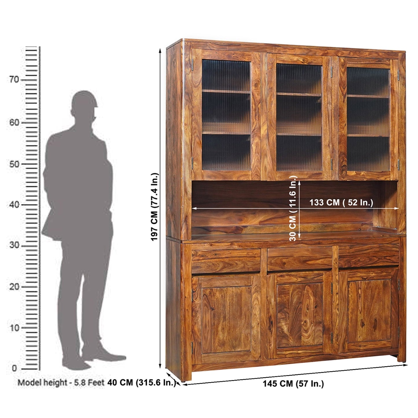 Toronto Sheesham Wood Crockery Unit in Honey Finish