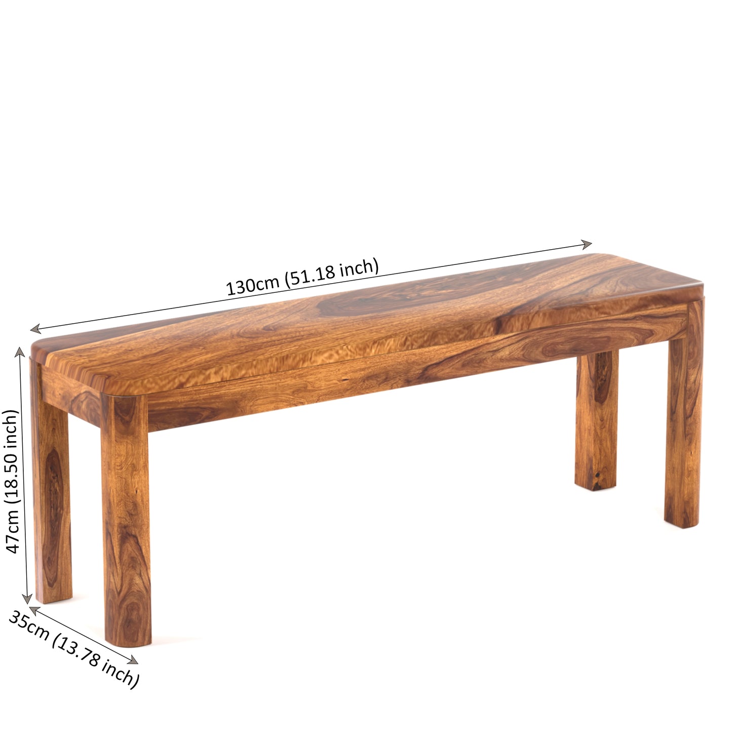 Toronto Sheesham Wood Dining Bench in Honey Finish