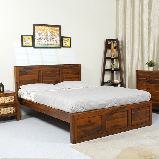 Toronto Sheesham Wood Queen Size Bed in Honey Finish