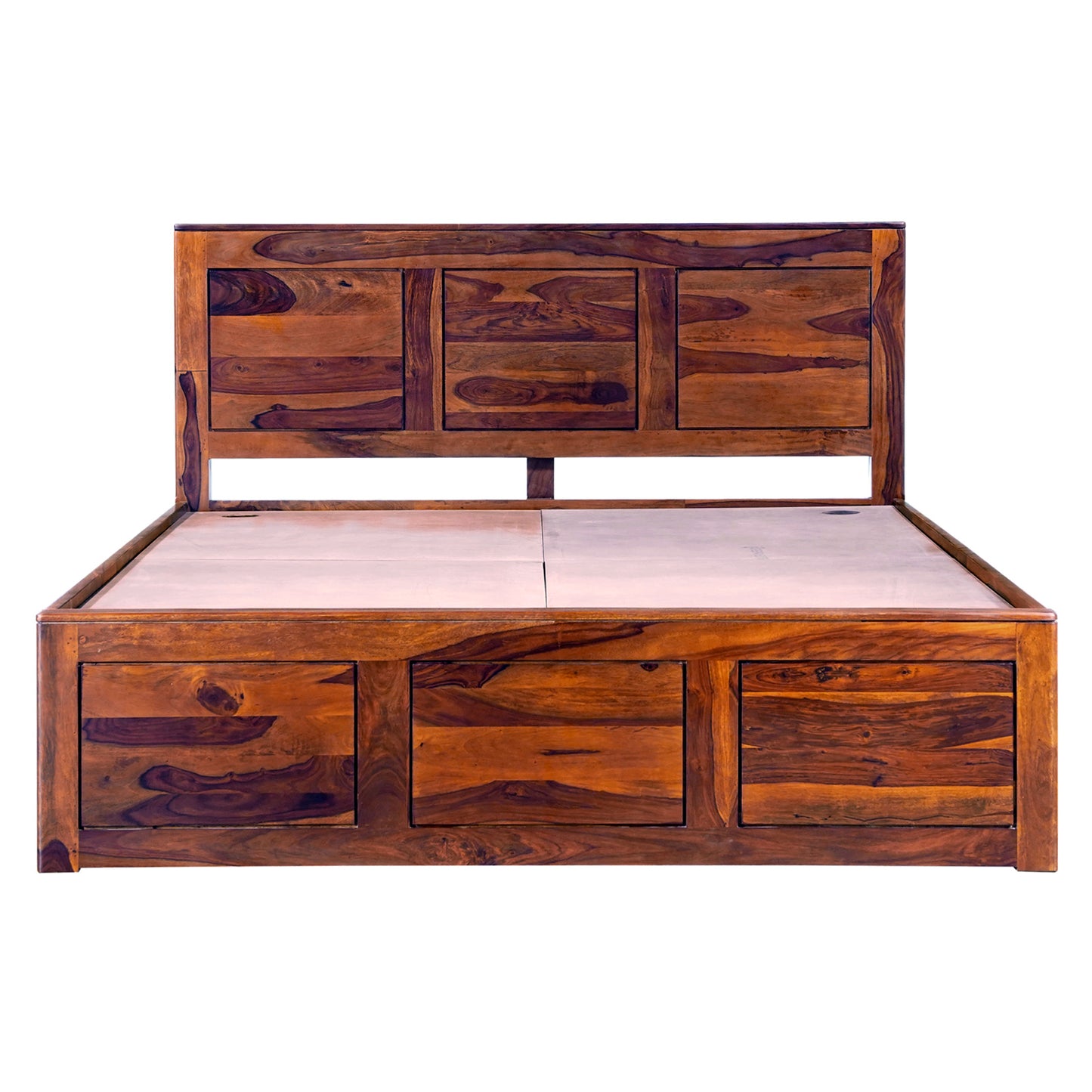 Toronto Sheesham Wood Queen Size Bed in Honey Finish