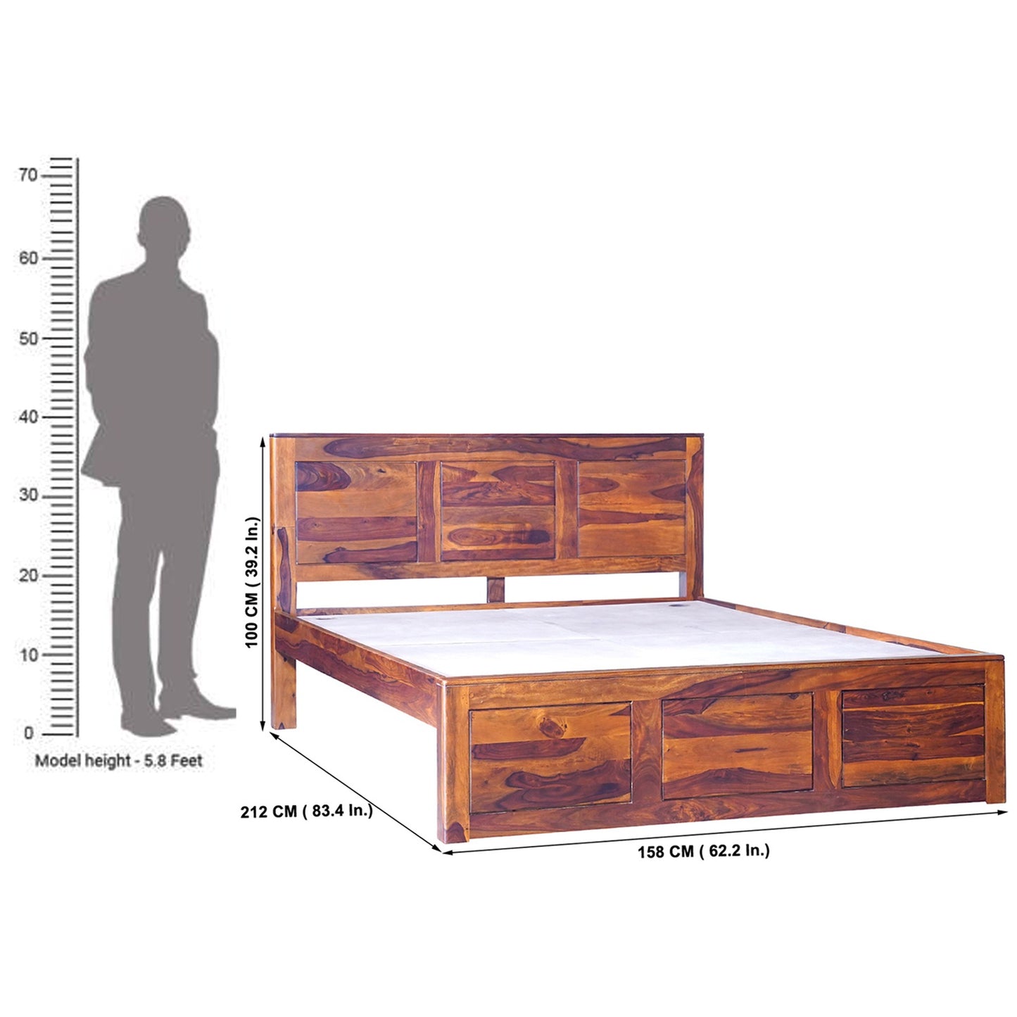 Toronto Sheesham Wood Queen Size Bed in Honey Finish