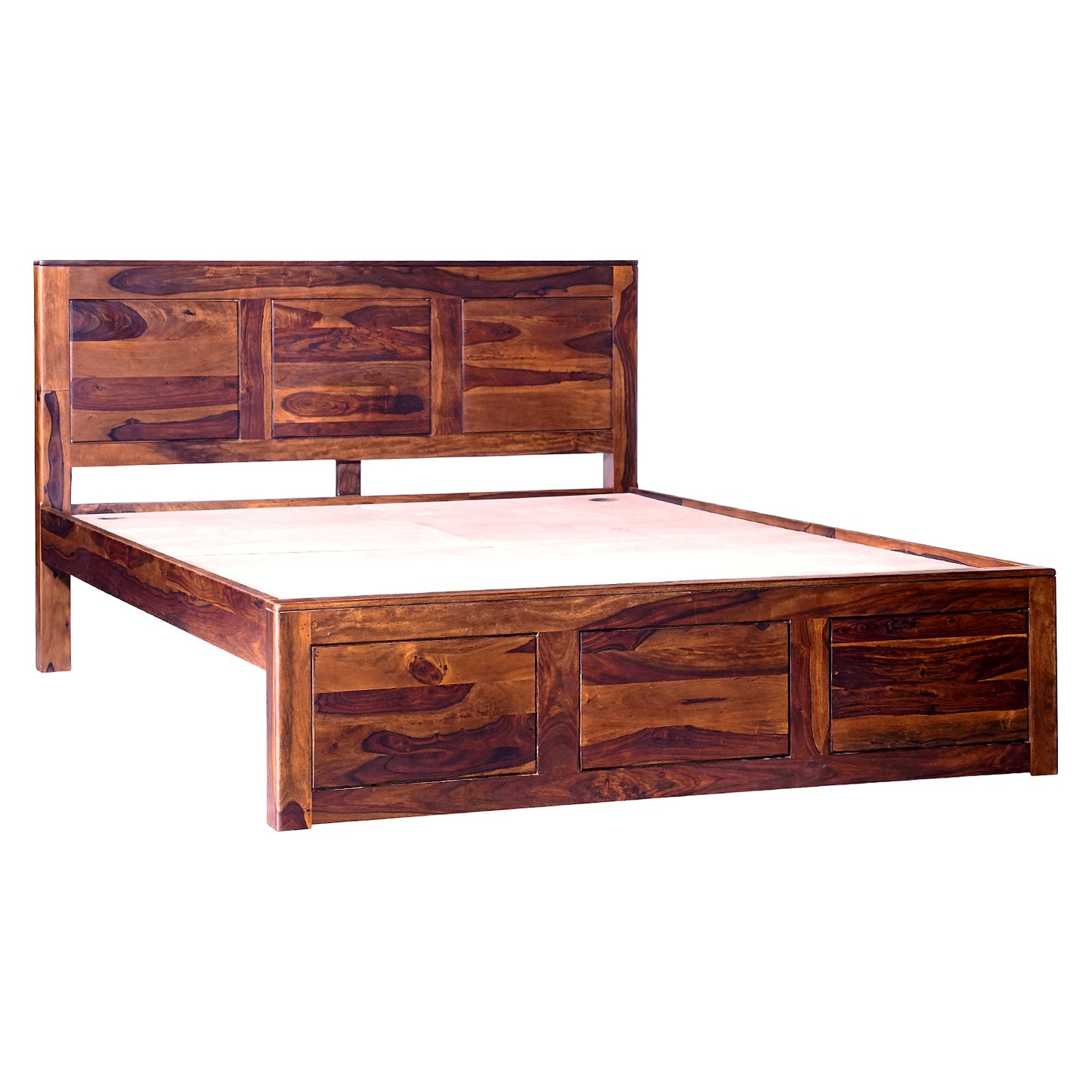 Toronto Sheesham Wood Queen Size Bed in Honey Finish