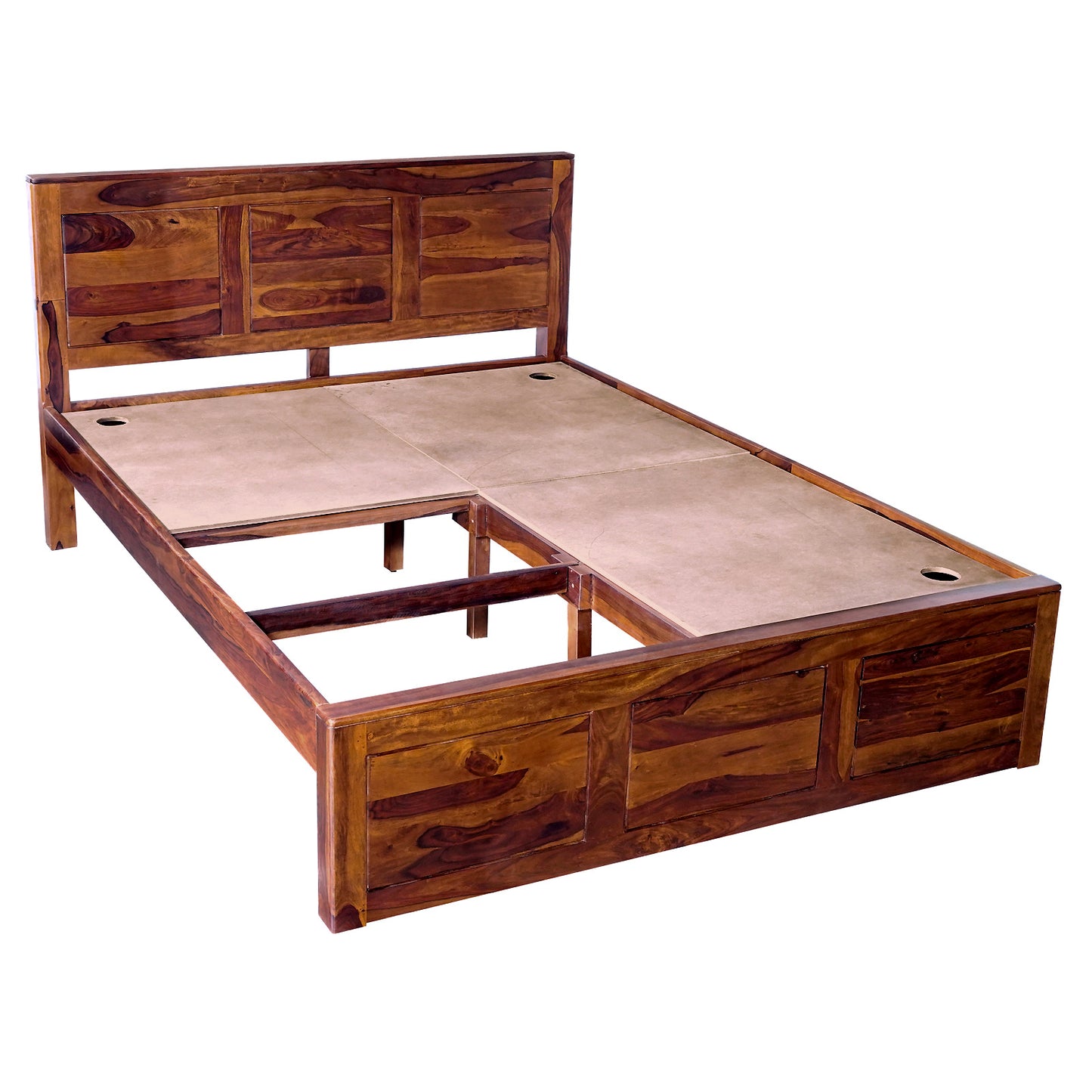 Toronto Sheesham Wood Queen Size Bed in Honey Finish