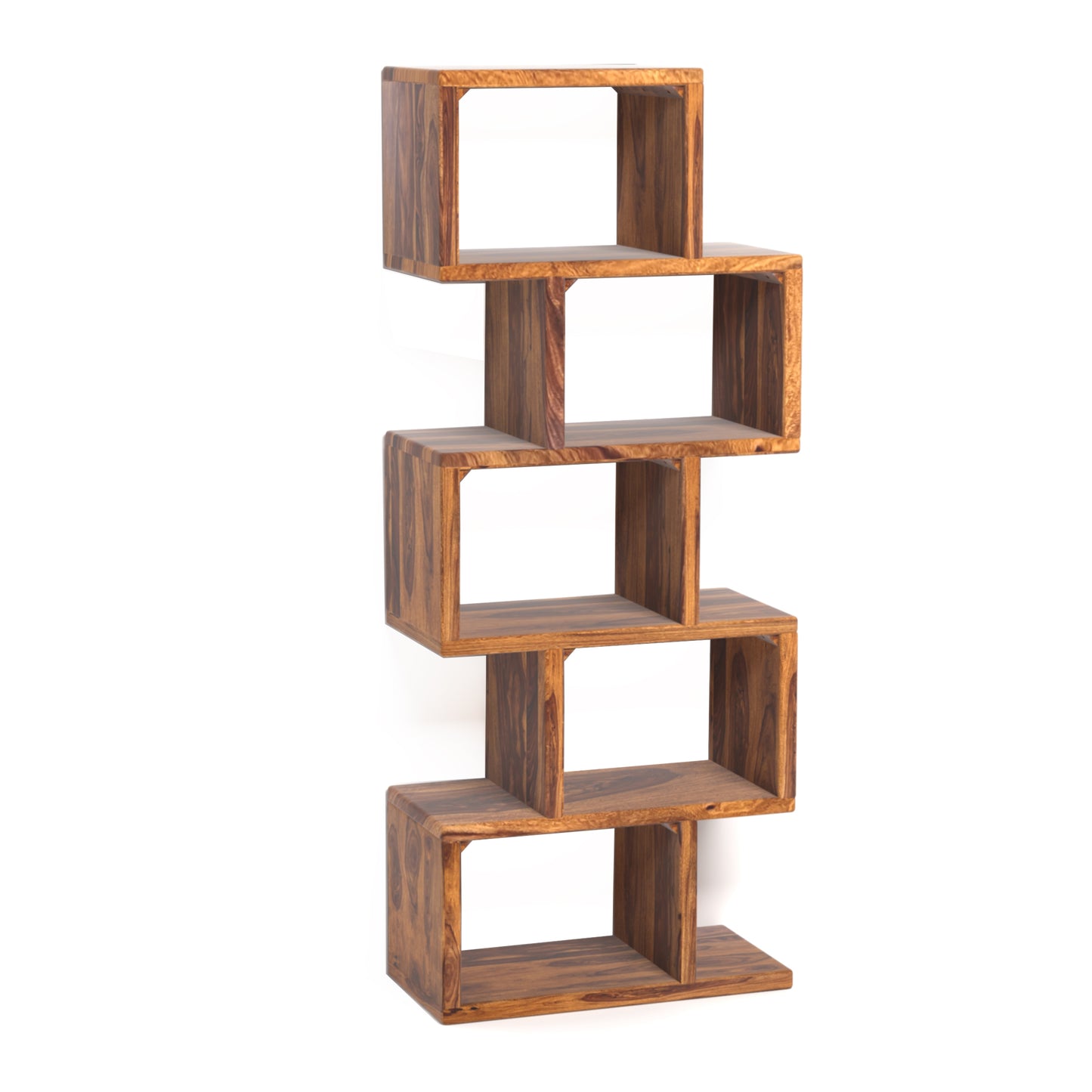 Toronto Sheesham Wood Zig-Zag Bookshelf in Honey Finish