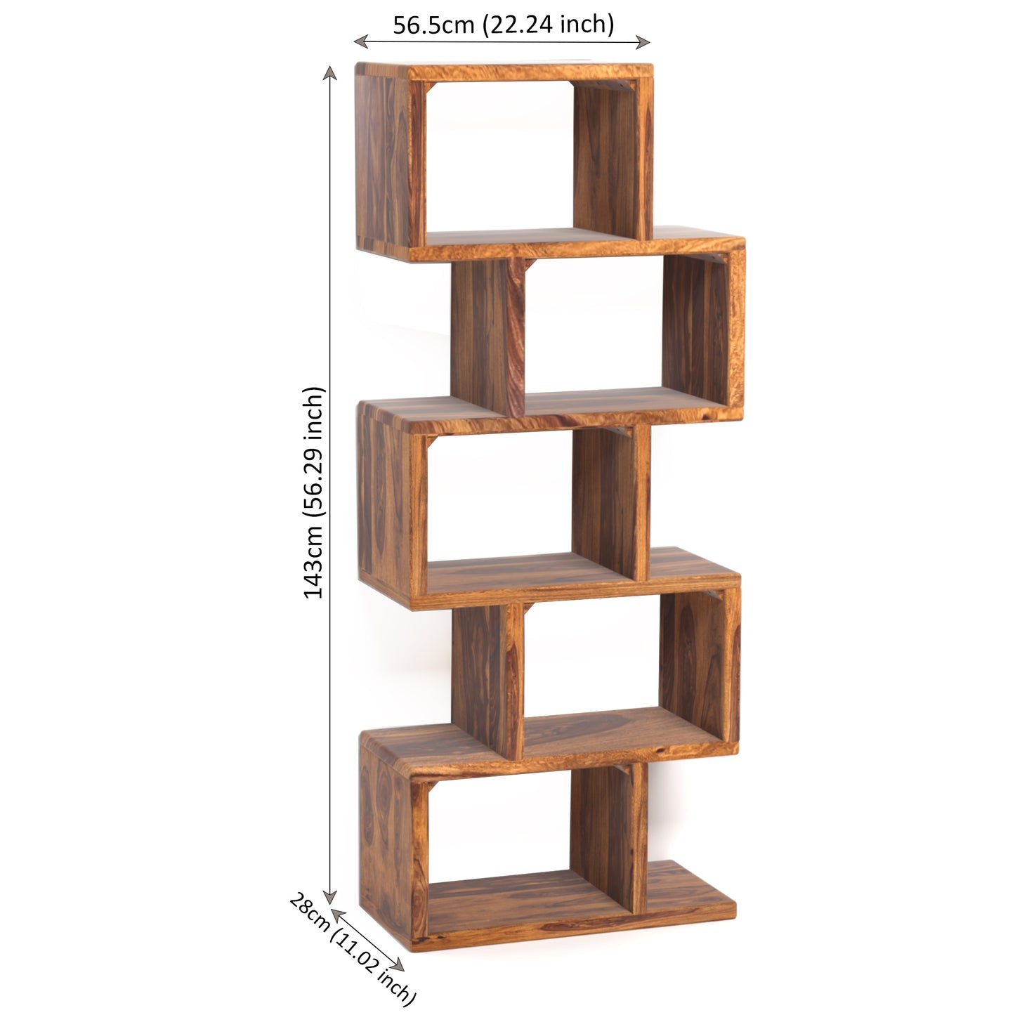 Toronto Sheesham Wood Zig-Zag Bookshelf in Honey Finish