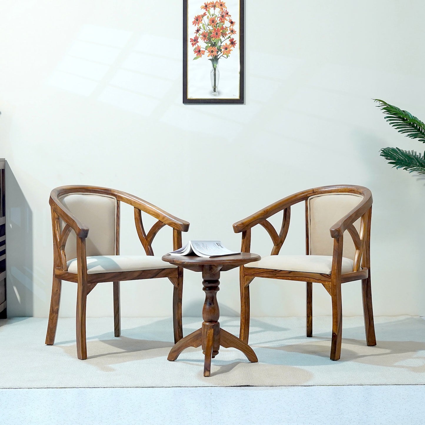 Trident Sheesham Wood Arm Chair Set in Honey Finish