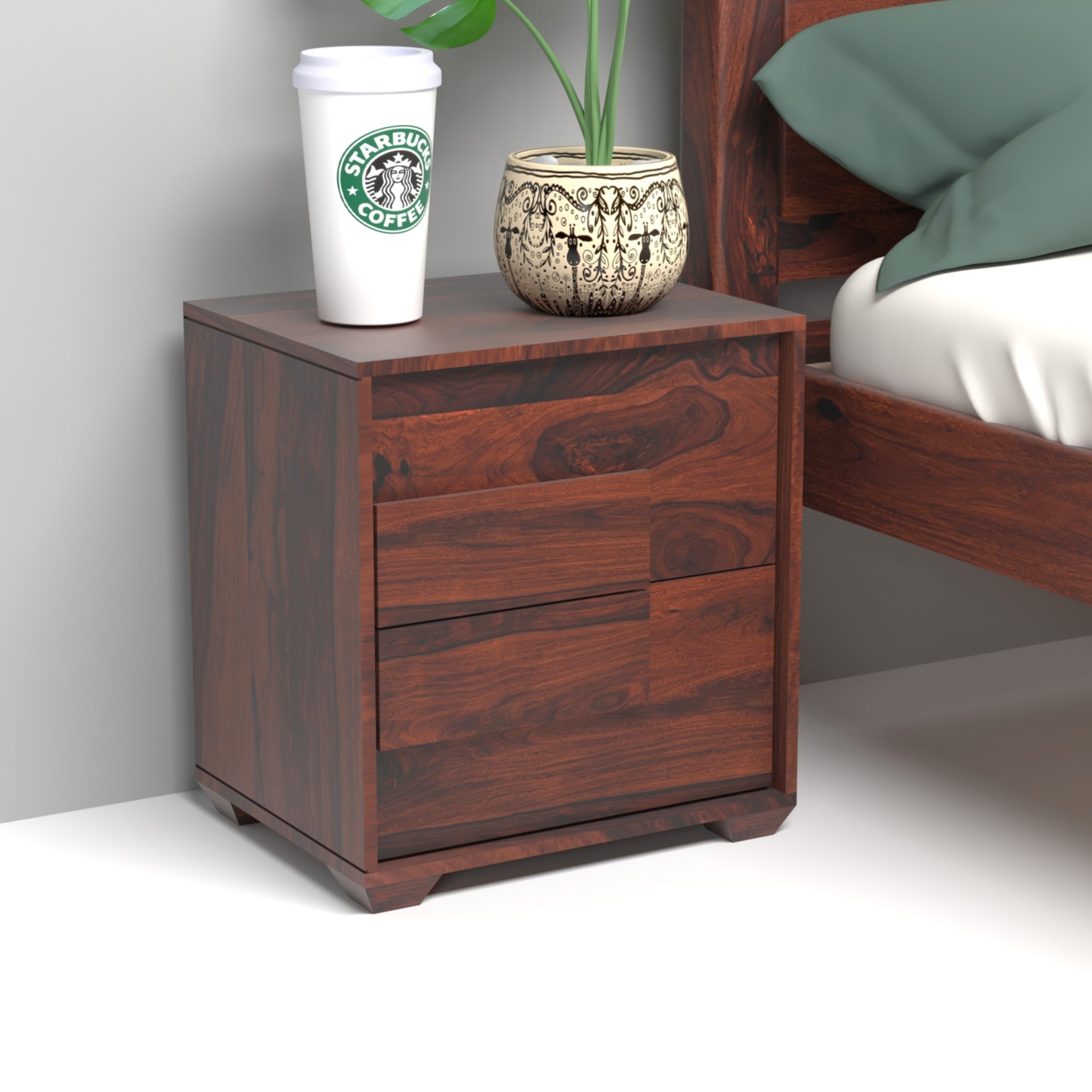 Valmar Sheesham Wood Bedside Table in Rosewood Finish