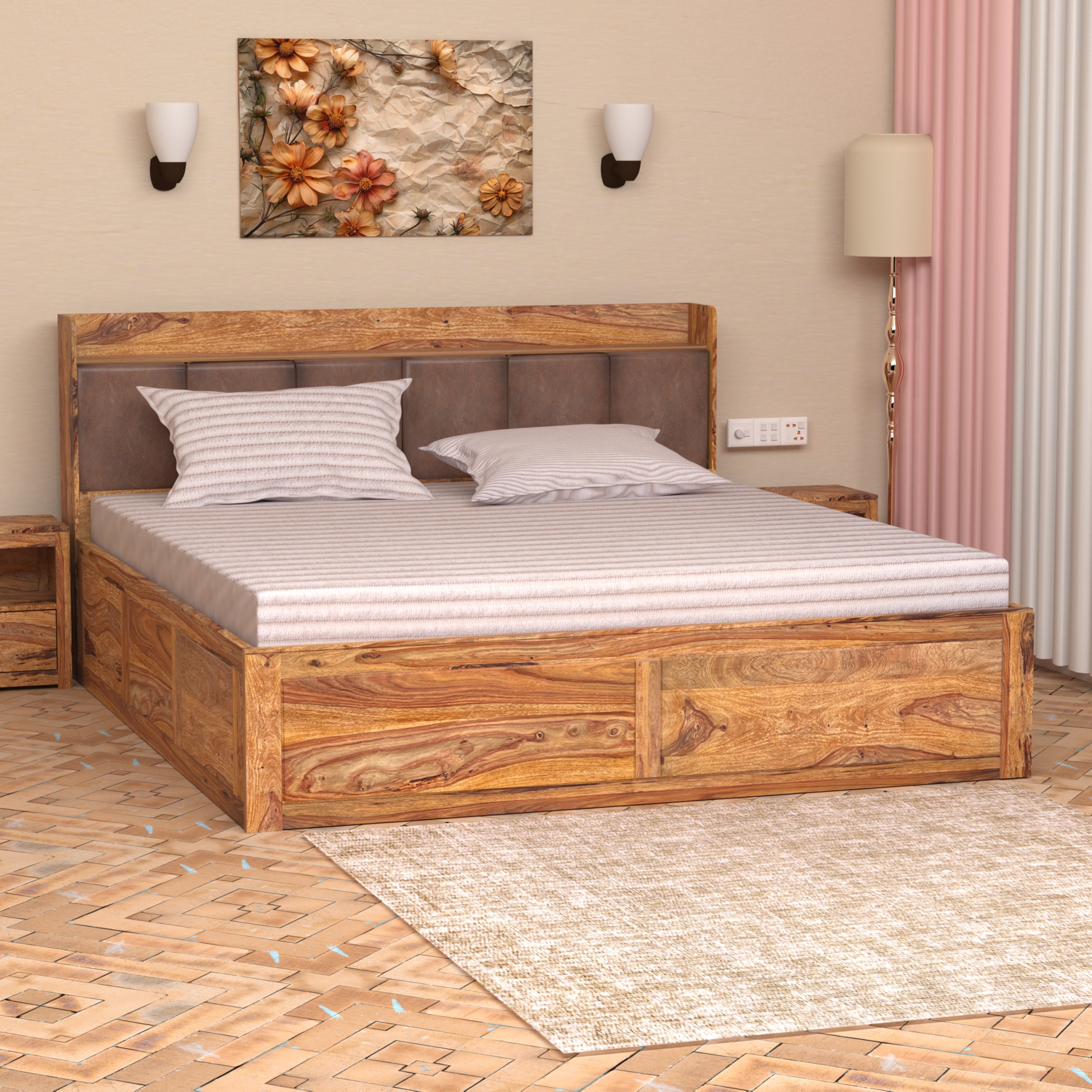 Zara Sheesham Wood King Size Bed with Storage